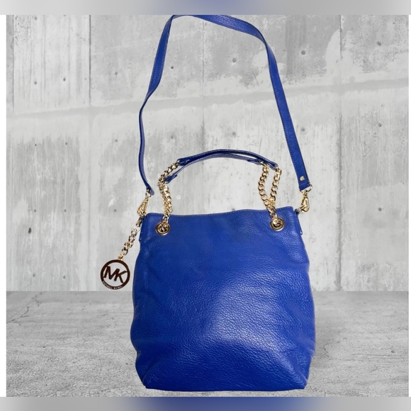 MICHAEL KORS BLUE BLUE OH HOW I LOVE BLUE! GOLD CHAIN HANDBAG SATCHEL TOTE NWOT! - Picture 2 of 4